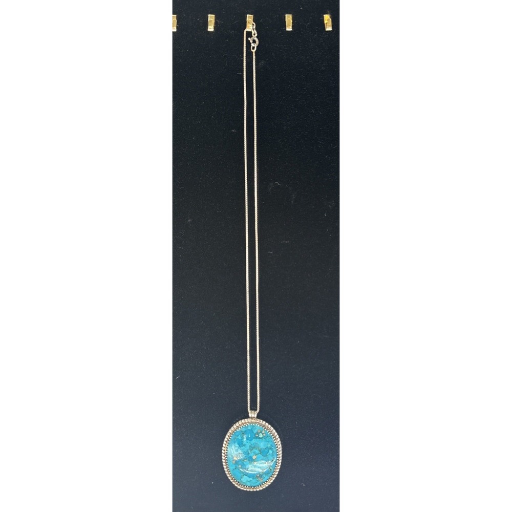 Beautiful Sterling Silver Copper Turquoise Oval Pendant and 16 Inch Chain - Picture 11 of 11